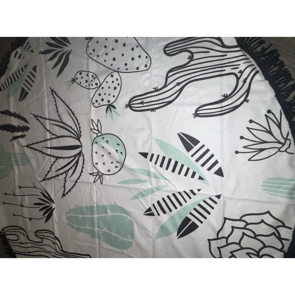 Aruba Aloe Round Beach Towel With Fringe Trim 60